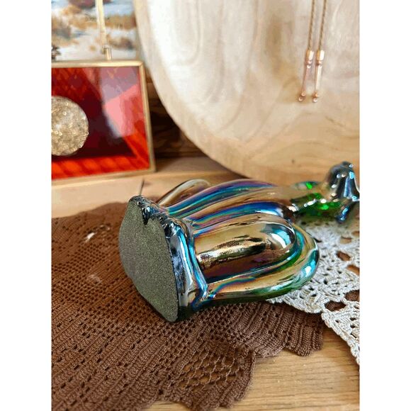 Viking Glass Mould Epic Dog Figurine Shiny Green Carnival Glass Hound by Mosser - Picture 3 of 5